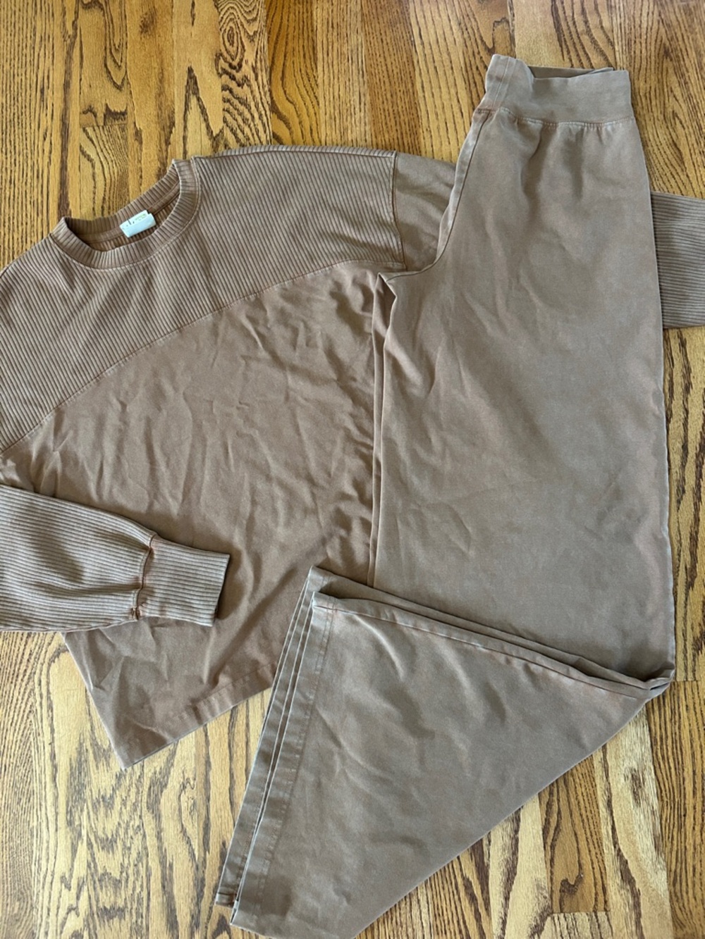 Aerie Offline OG Cotton Wide Leg Pants/Crewneck Shirt Lounge Set NWT XS